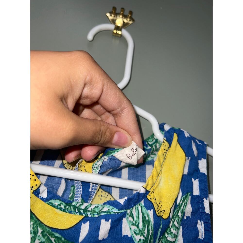 Girls Lemon Print Dress Size 4/5 Blue Yellow Summer Citrus Coastal Cottagecore - Picture 3 of 4